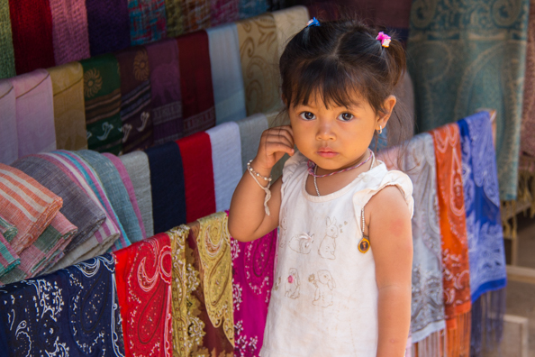 Textiles on sale in the village of Ban Xang Hai on the banks of the Mekong River near Luang Prabang