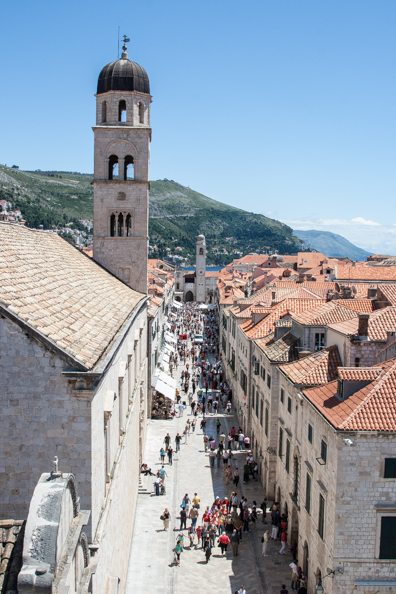 Stradun Street from the city walls of Dubrovnik in Dalmatia, Croatia