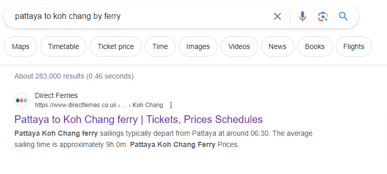 Fake ferry listing ranking in Google